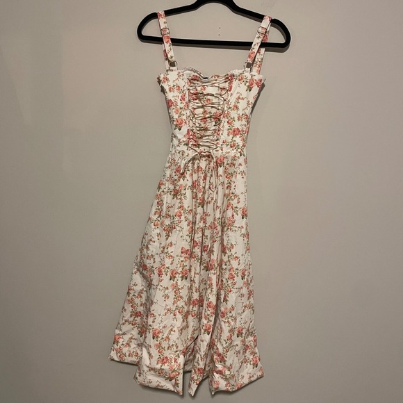 House of CB Carmen Bustier Sundress rose floral print XS coquette wedding bride - Picture 8 of 10
